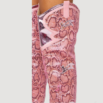 Botas Altas de Tacón Grueso con Estampado de Serpiente y Punta Afilada - Image 6