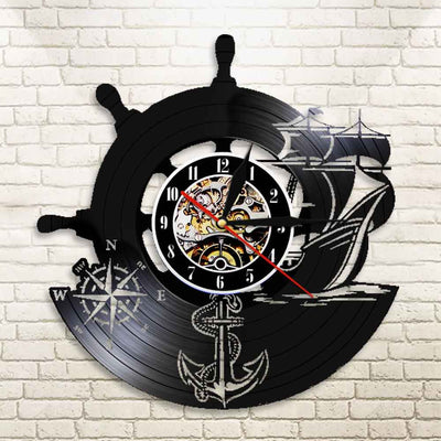 Reloj de Pared Vintage Náutico - Diseño Timón de Yate y Ancla en Vinilo - Image 12