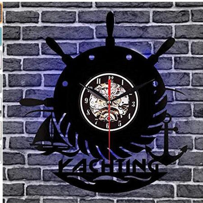 Reloj de Pared Vintage Náutico - Diseño Timón de Yate y Ancla en Vinilo - Image 7