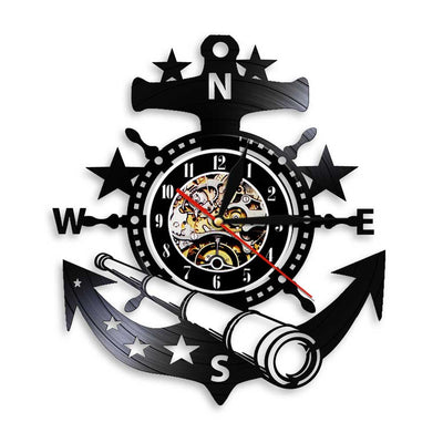 Reloj de Pared Vintage Náutico - Diseño Timón de Yate y Ancla en Vinilo - Image 2