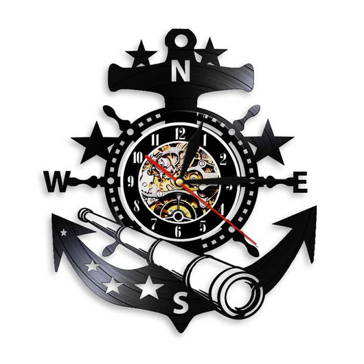 Reloj de Pared Vintage Náutico - Diseño Timón de Yate y Ancla en Vinilo - Image 2