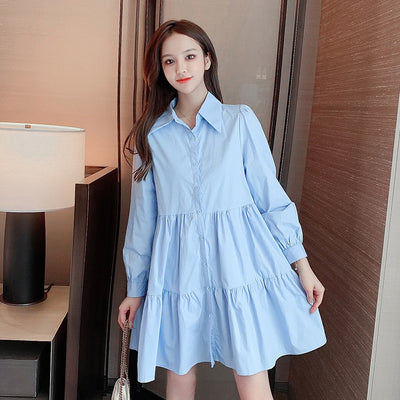 Vestido Camisero Plisado de Manga Larga para Mujer - Otoño - Image 3