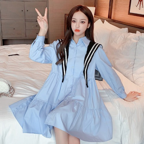 Vestido Camisero Plisado de Manga Larga para Mujer - Otoño - Image 2