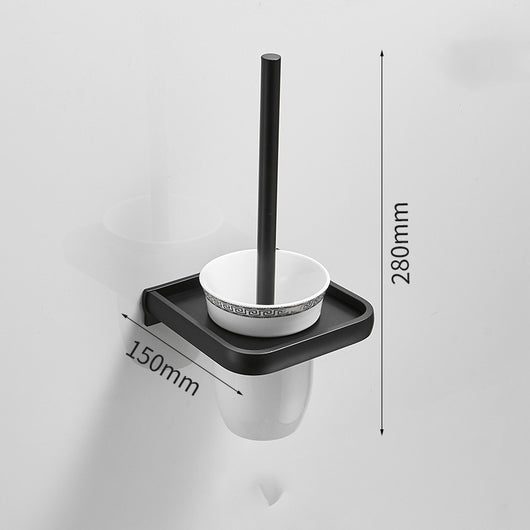 Set de Escobilla de Baño Nórdica Aluminio Negro sin Perforación con Soporte Mural - Image 8