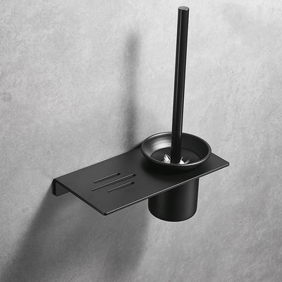 Set de Escobilla de Baño Nórdica Aluminio Negro sin Perforación con Soporte Mural - Image 4