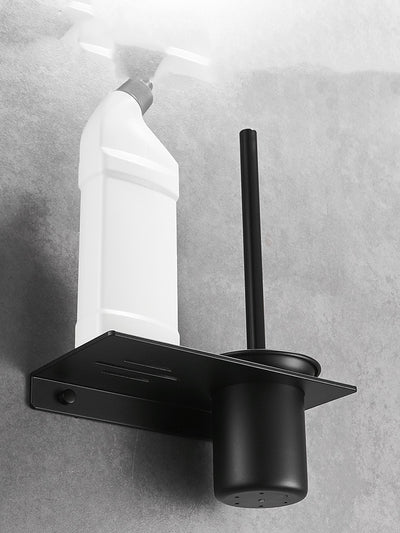 Set de Escobilla de Baño Nórdica Aluminio Negro sin Perforación con Soporte Mural - Image 5