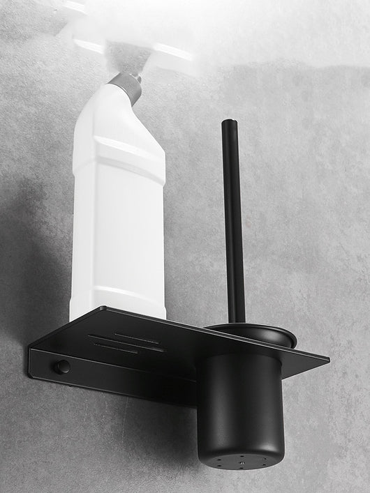 Set de Escobilla de Baño Nórdica Aluminio Negro sin Perforación con Soporte Mural - Image 5