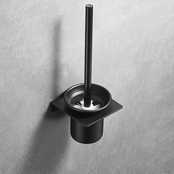 Set de Escobilla de Baño Nórdica Aluminio Negro sin Perforación con Soporte Mural