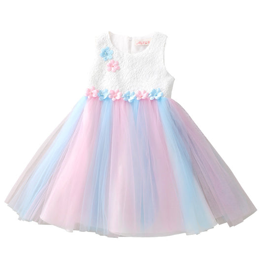 Vestido Niña Estilo Occidental con Bordado Floral y Malla Arcoíris - Image 12