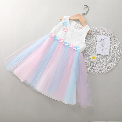 Vestido Niña Estilo Occidental con Bordado Floral y Malla Arcoíris - Image 6