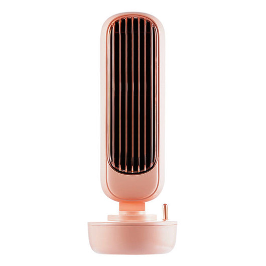 Pink small desktop electric fan humidifier with a rose gold grille and a sleek, modern design. - Image 11