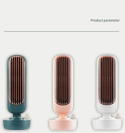 Pink small desktop electric fan humidifier with a rose gold grille and a sleek, modern design. - Image 10