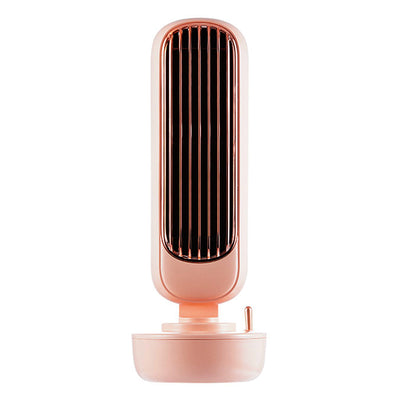 Pink small desktop electric fan humidifier with a rose gold grille and a sleek, modern design. - Image 4