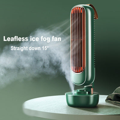 Pink small desktop electric fan humidifier with a rose gold grille and a sleek, modern design. - Image 2
