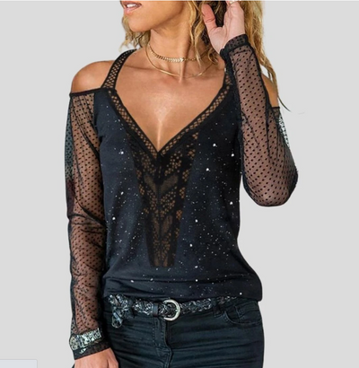 Blusa con Escote V y Detalles de Encaje Calado - Image 7
