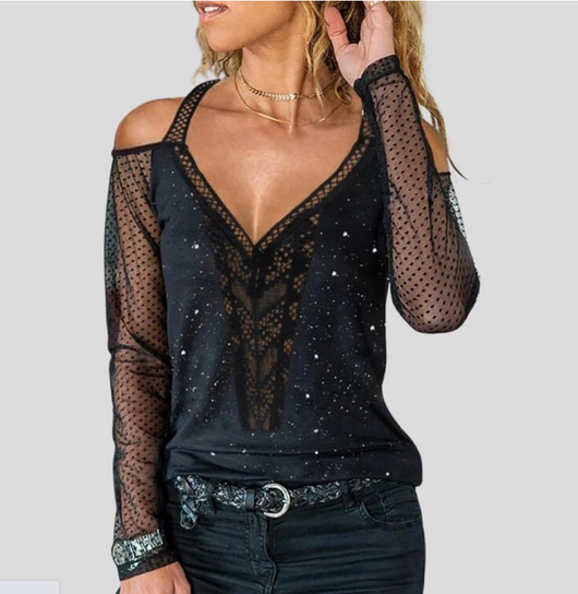 Blusa con Escote V y Detalles de Encaje Calado - Image 6