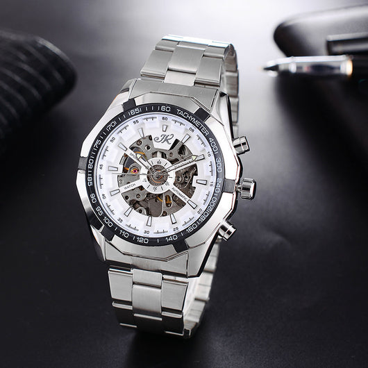 Reloj Mecánico para Hombre con Correa de Acero - Diseño Hueco de Lujo