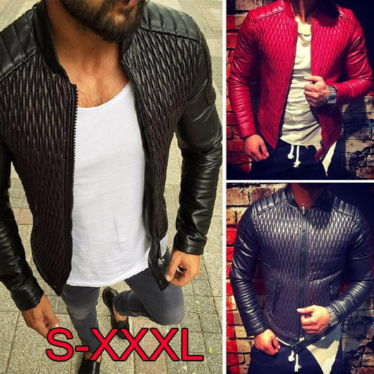 Chaqueta de Cuero para Motociclista con Diseño Rombo y Cuello Alto - Image 8
