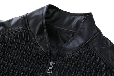 Chaqueta de Cuero para Motociclista con Diseño Rombo y Cuello Alto - Image 10