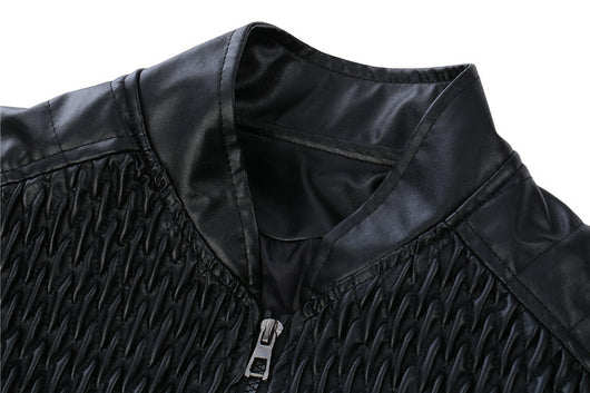 Chaqueta de Cuero para Motociclista con Diseño Rombo y Cuello Alto - Image 10