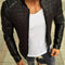 Chaqueta de Cuero para Motociclista con Diseño Rombo y Cuello Alto