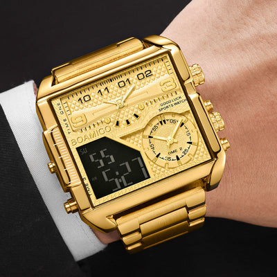 Reloj Deportivo de Lujo BOAMIGO Acero Inoxidable Dorado Digital Analógico Cuarzo para Hombre - Image 8