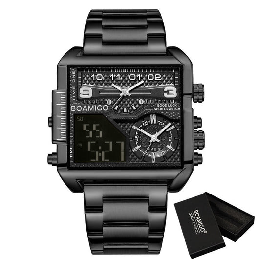 Reloj Deportivo de Lujo BOAMIGO Acero Inoxidable Dorado Digital Analógico Cuarzo para Hombre - Image 4