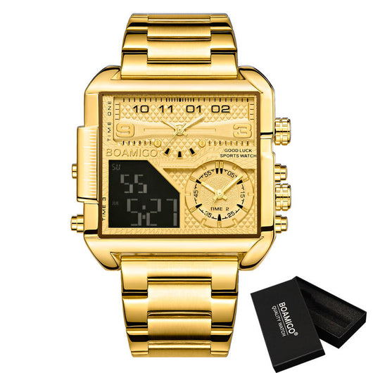 Reloj Deportivo de Lujo BOAMIGO Acero Inoxidable Dorado Digital Analógico Cuarzo para Hombre - Image 6