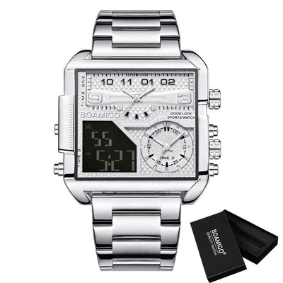 Reloj Deportivo de Lujo BOAMIGO Acero Inoxidable Dorado Digital Analógico Cuarzo para Hombre - Image 3