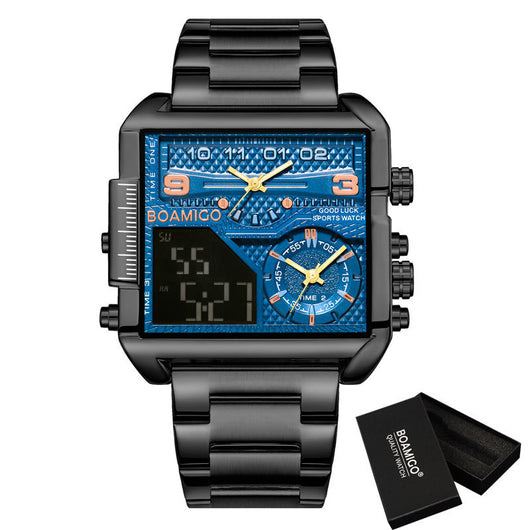 Reloj Deportivo de Lujo BOAMIGO Acero Inoxidable Dorado Digital Analógico Cuarzo para Hombre