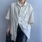 Camisa de Rayas Beige con Mangas Cortas Clásica