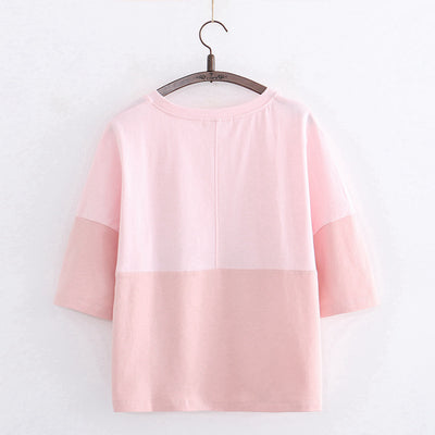 Blusa Estilo Universitario con Dos Conejitos Kawaii - Cuello Redondo Manga Corta - Image 7