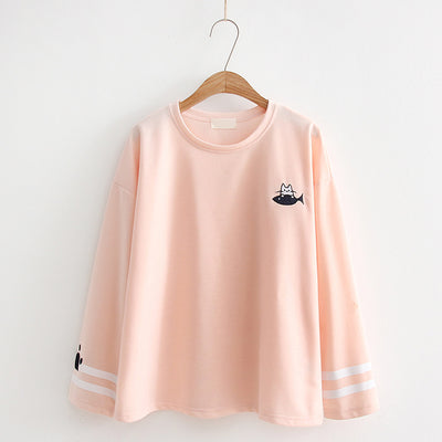 Playera Manga Larga con Bordado de Gatito para Estudiantes - Image 8