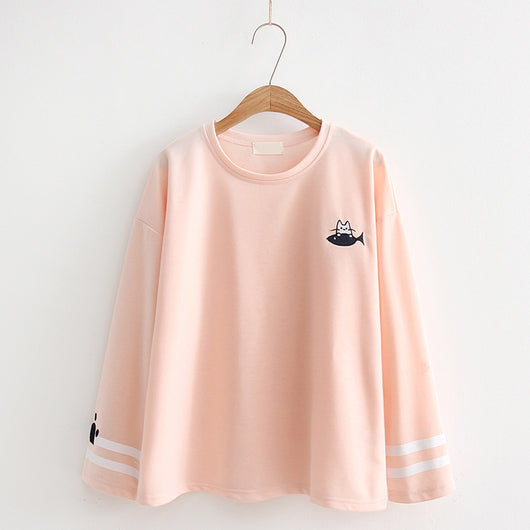 Playera Manga Larga con Bordado de Gatito para Estudiantes - Image 8