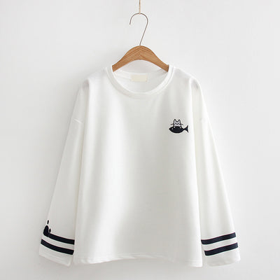 Playera Manga Larga con Bordado de Gatito para Estudiantes - Image 7