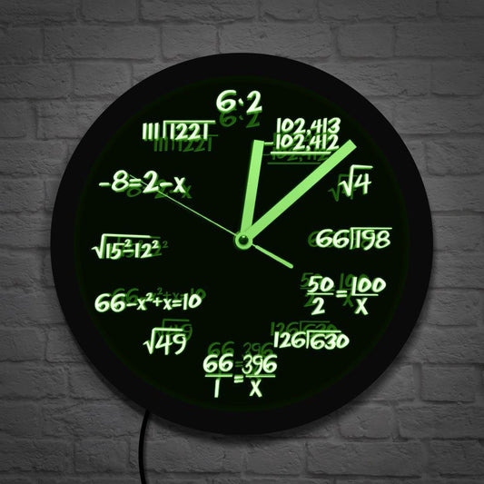 Reloj de Pared LED con Fórmulas Matemáticas - Diseño Moderno Negro