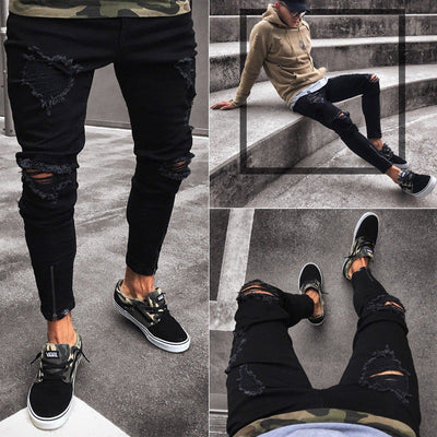 Jeans Negros Rotos para Hombre con Detalles Vintage - Image 7