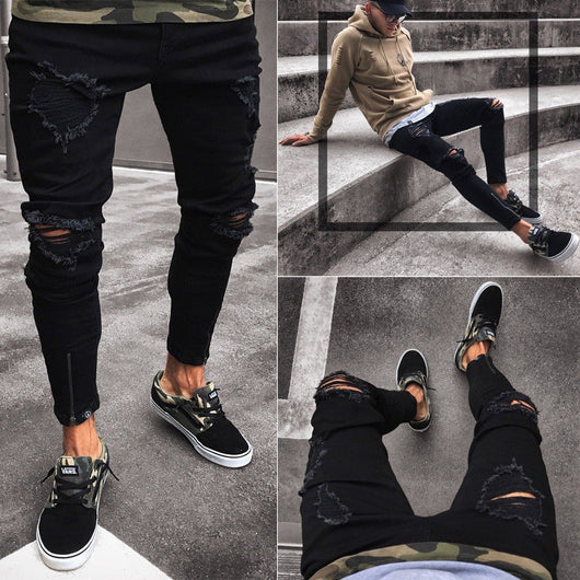Jeans Negros Rotos para Hombre con Detalles Vintage - Image 4