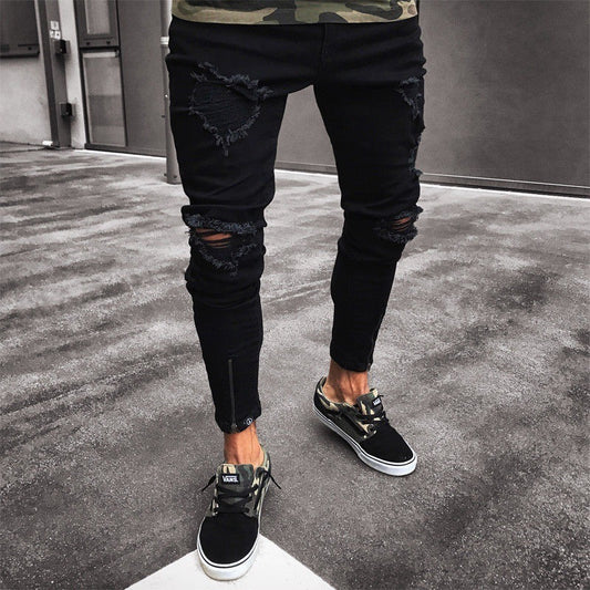 Jeans Negros Rotos para Hombre con Detalles Vintage - Image 2