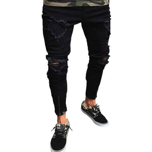 Jeans Negros Rotos para Hombre con Detalles Vintage