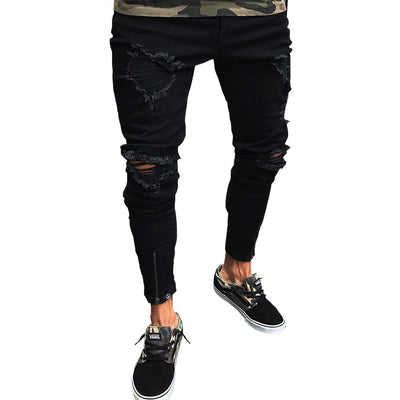 Jeans Negros Rotos para Hombre con Detalles Vintage