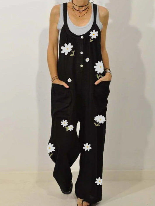 Pantalones casuales para mujer con estampado floral y tirantes - Image 6