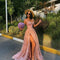 Vestido Bronceado con Abertura en el Pecho