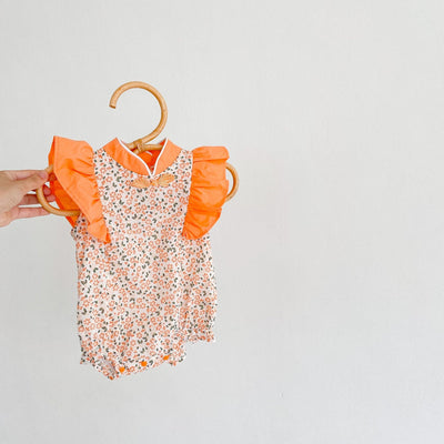 Jumpsuit Estilo Cheongsam con Cuello Asiático y Mangas Volantes Floral - Image 7