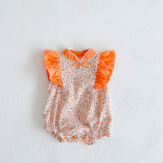 Jumpsuit Estilo Cheongsam con Cuello Asiático y Mangas Volantes Floral - Image 10