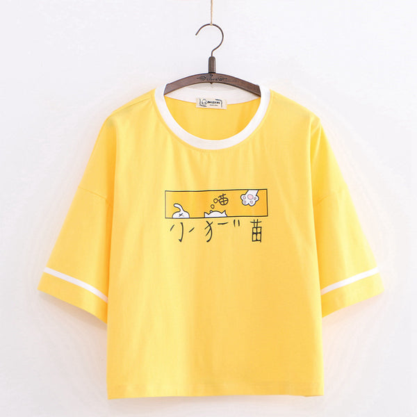 Playera Suelta de Gato Cartoon para Mujer - Estilo Casual Ins