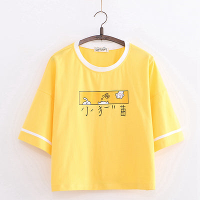 Playera Suelta de Gato Cartoon para Mujer - Estilo Casual Ins