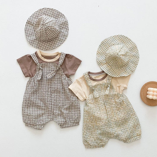 Conjunto de Tres Piezas para Bebé Verano Cuadros con Porta Bebé - Image 10