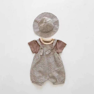 Conjunto de Tres Piezas para Bebé Verano Cuadros con Porta Bebé - Image 3