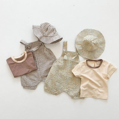 Conjunto de Tres Piezas para Bebé Verano Cuadros con Porta Bebé